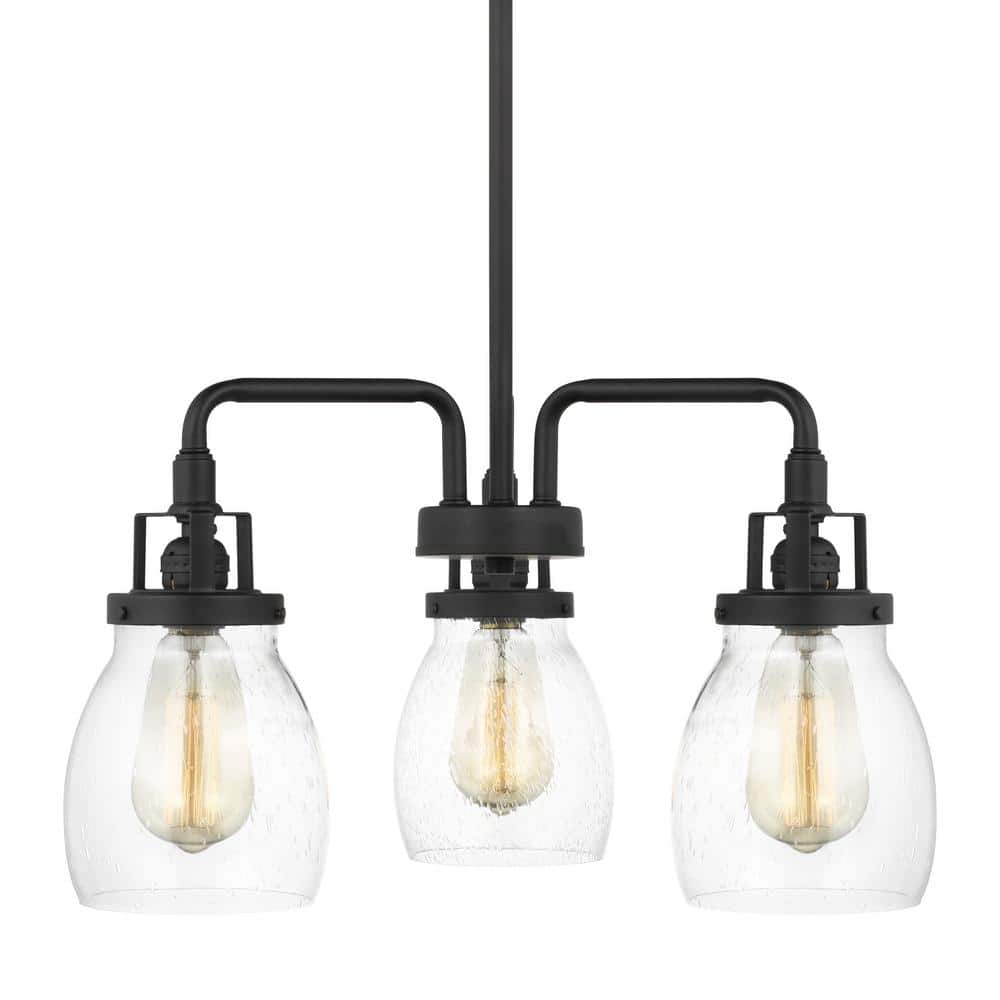 Midnight Black Bronze Mini Chandelier with Clear Seeded Glass