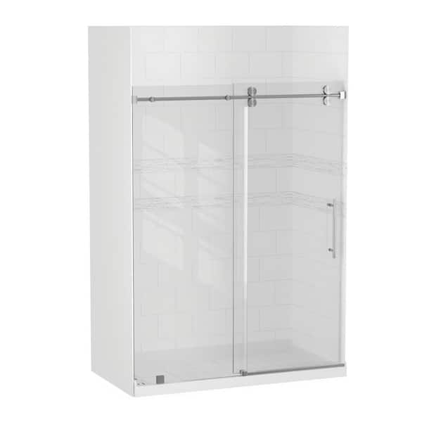 32 in. L x 60 in. W x 78 in. H Alcove Shower Stall/Kit with Sliding Door in Brushed Nickel with Center Drain
