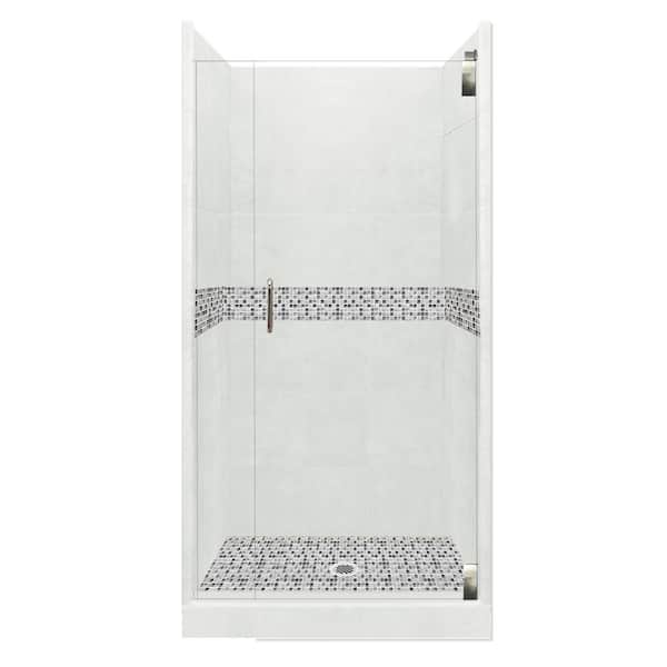 American Bath Factory Del Mar Grand Hinged 38 in. x 38 in. x 80 in. Center Drain Alcove Shower Kit in Natural Buff and Satin Nickel Hardware