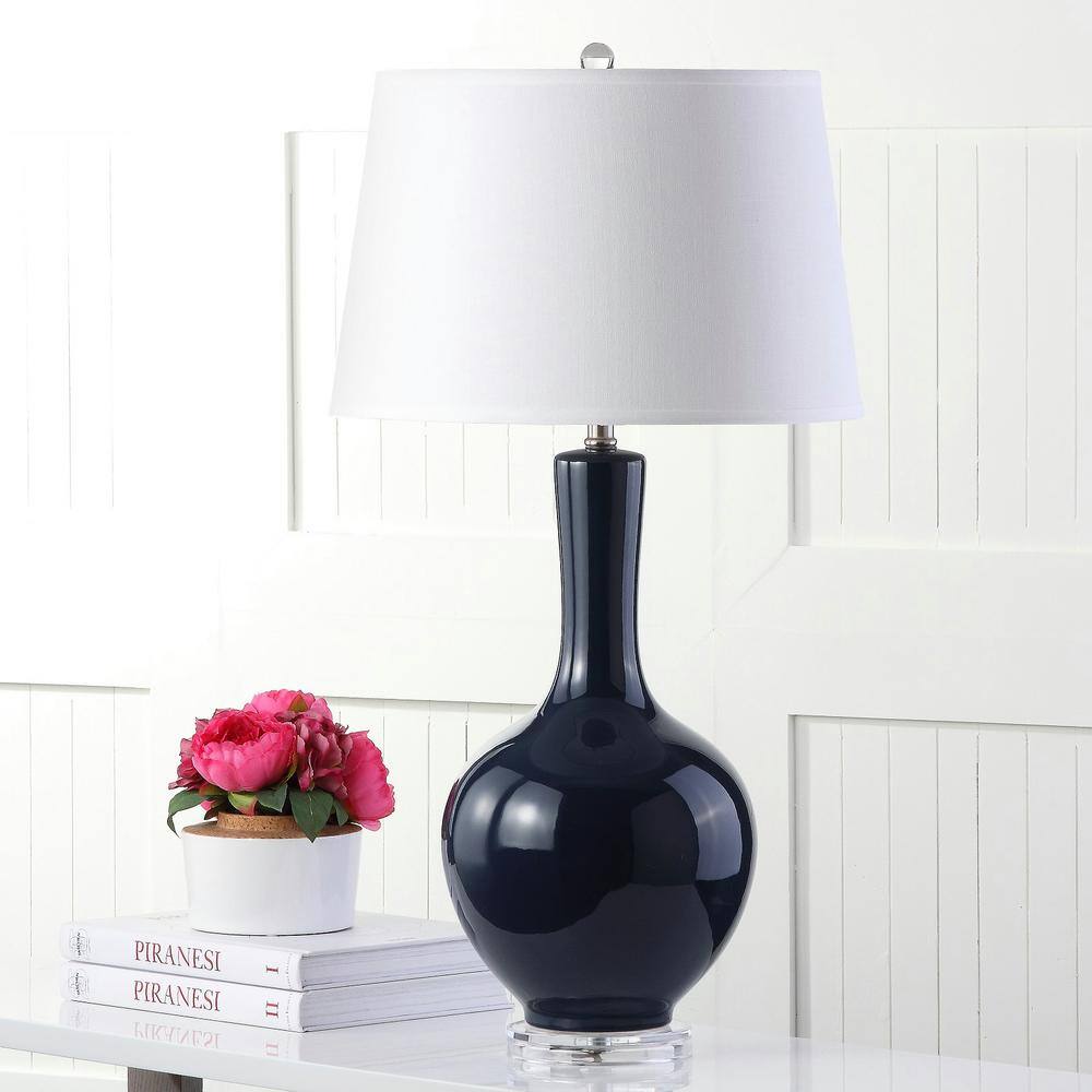 Blanche Navy Ceramic Table Lamp Set with White Cotton Shade