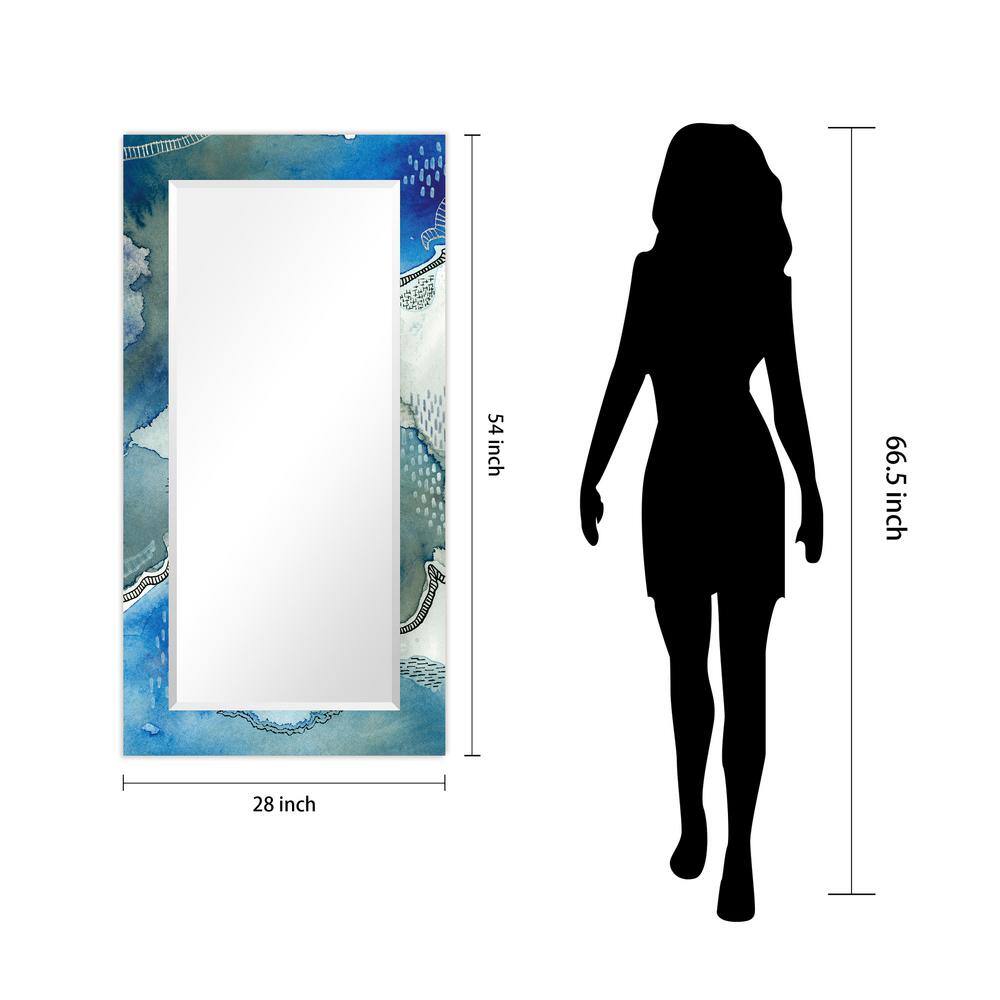 54" x 28" Blue Abstract Frameless Tempered Glass Wall Mirror