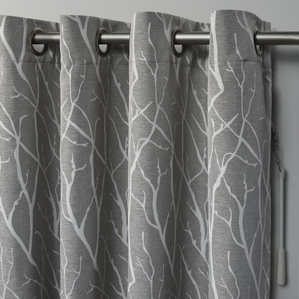 Home Curtains Forest Hill Patio Ash Grey Floral Polyester 108 W x 84 in. L Top, Room Darkening Panel-EH8309-01 1-84G - The Home Depot