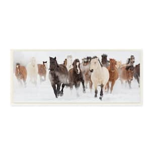 Wild Horses Herd Foggy Winter Day Running Snow Painting by Danita Delimont Unframed Animal Art Print 17 in. x 7 in.