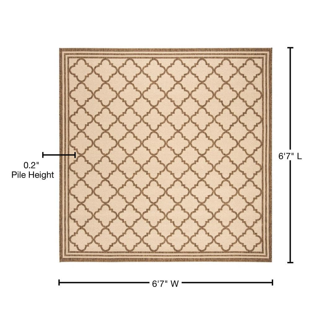 Cream and Beige Square Stain-Resistant Indoor/Outdoor Rug