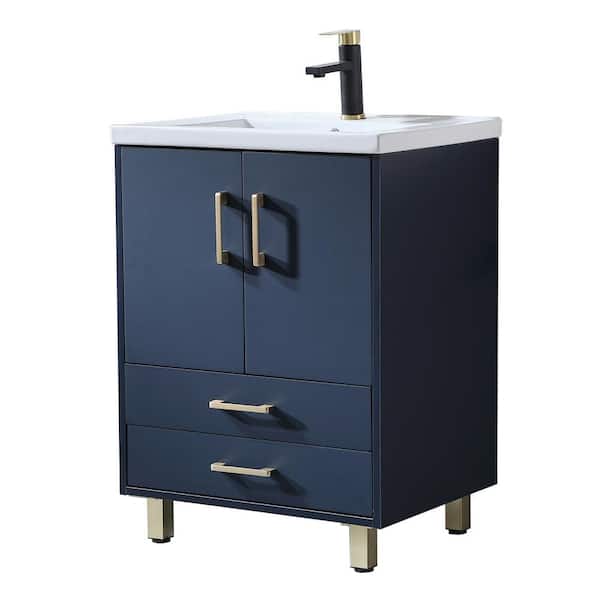 Comllen 24 in. W x 18 in. D x32 in. H Modern Bathroom Vanity in Blue with White Ceramic Sink Top .