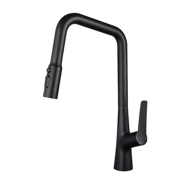 Single Handle Matte Black 16.7 in. Pull Down Sprayer Kitchen Faucet with 360° Spout Swivel Kitchen Sink Faucet