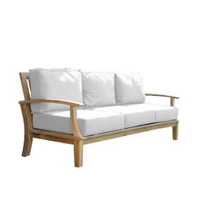 Pavilion Natural Teak Outdoor Loveseat with White Cushions