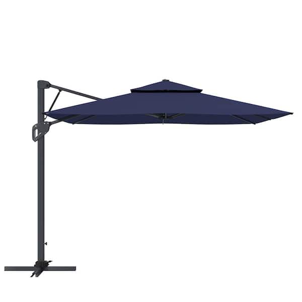 Clihome 10 ft. Patio Square Pneumatic Lever Cantilever Umbrella in Navy Blue with Crank (Without Base)