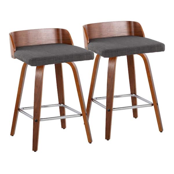 Lumisource Maya 25 in. Charcoal Fabric, Walnut Wood and Chrome Metal Fixed-Height Counter Stool (Set of 2)