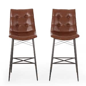 Hayesville 46.5 in. High Back Light Wood Brown and Gun Metal Tufted Bar Stool (Set of 2)