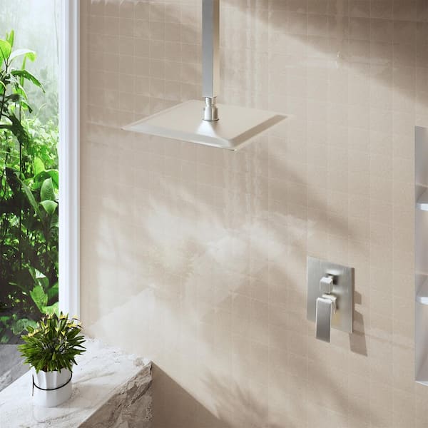 1-Spray Pattern with 2.5 GPM 10 in. Wall Mount Rain Square Fixed Shower Head in Brushed Nickel