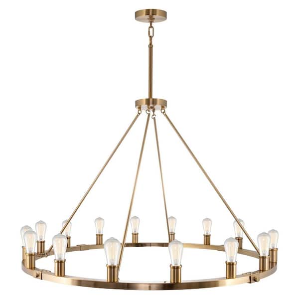 Kira Home Jericho 60-Watt 16-Light Cool Brass Farmhouse Chandelier, No Bulb Included