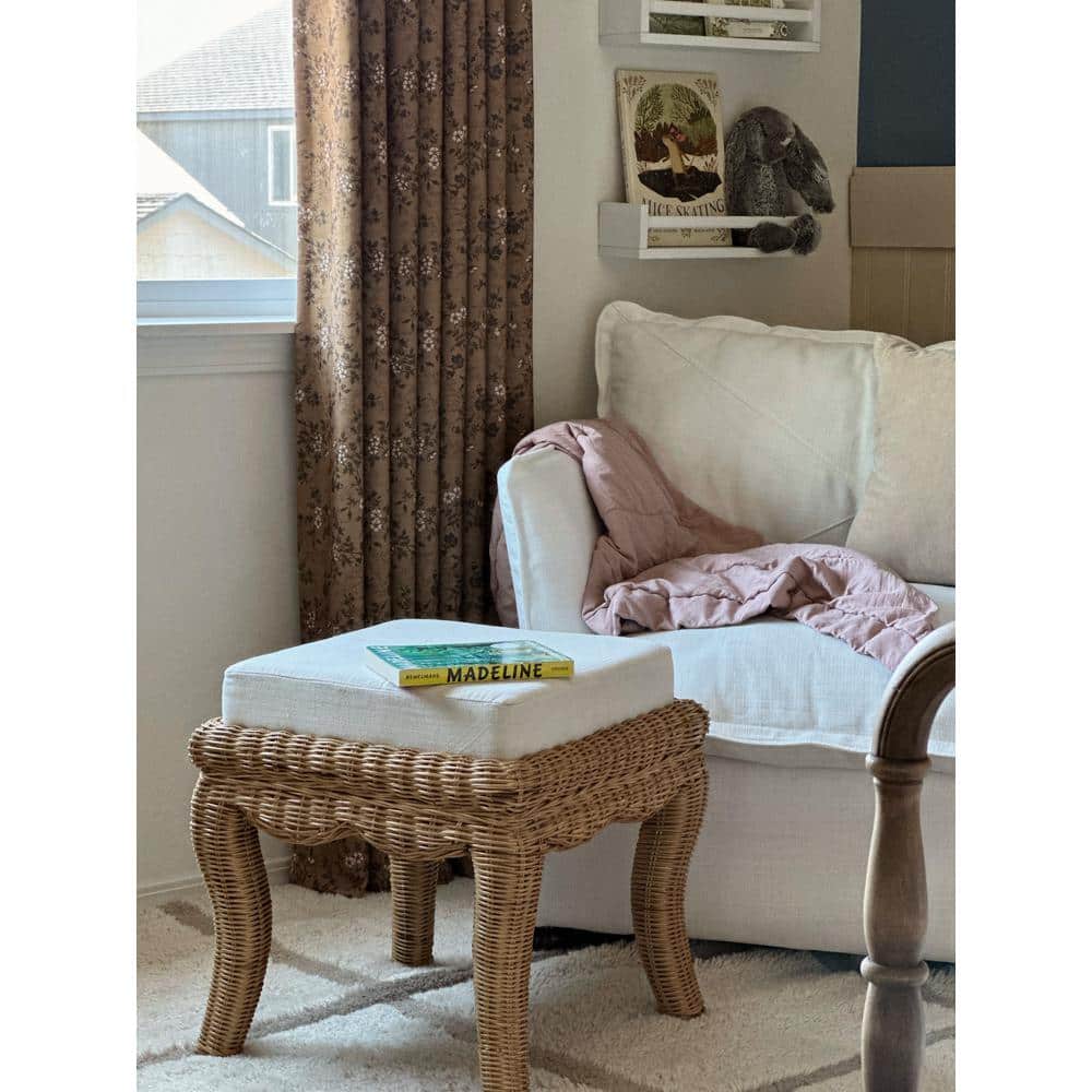 Natural Woven Rattan Vanity Stool with White Cushion