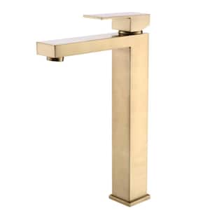 Geometric Single Hole Bathroom Faucet with Single Handle Vanity Basin Brass in Brushed Gold