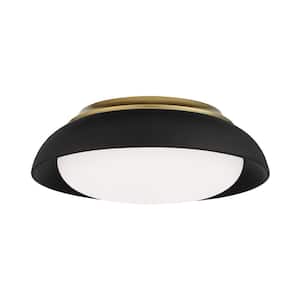 Vantage 15 in. 1-Light Sand Black and Honey Gold LED Flush Mount with White Acrylic Shade