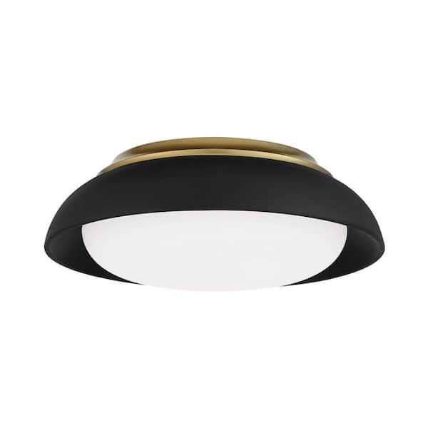 Minka Lavery Vantage 15 in. 1-Light Sand Black and Honey Gold LED Flush Mount with White Acrylic Shade