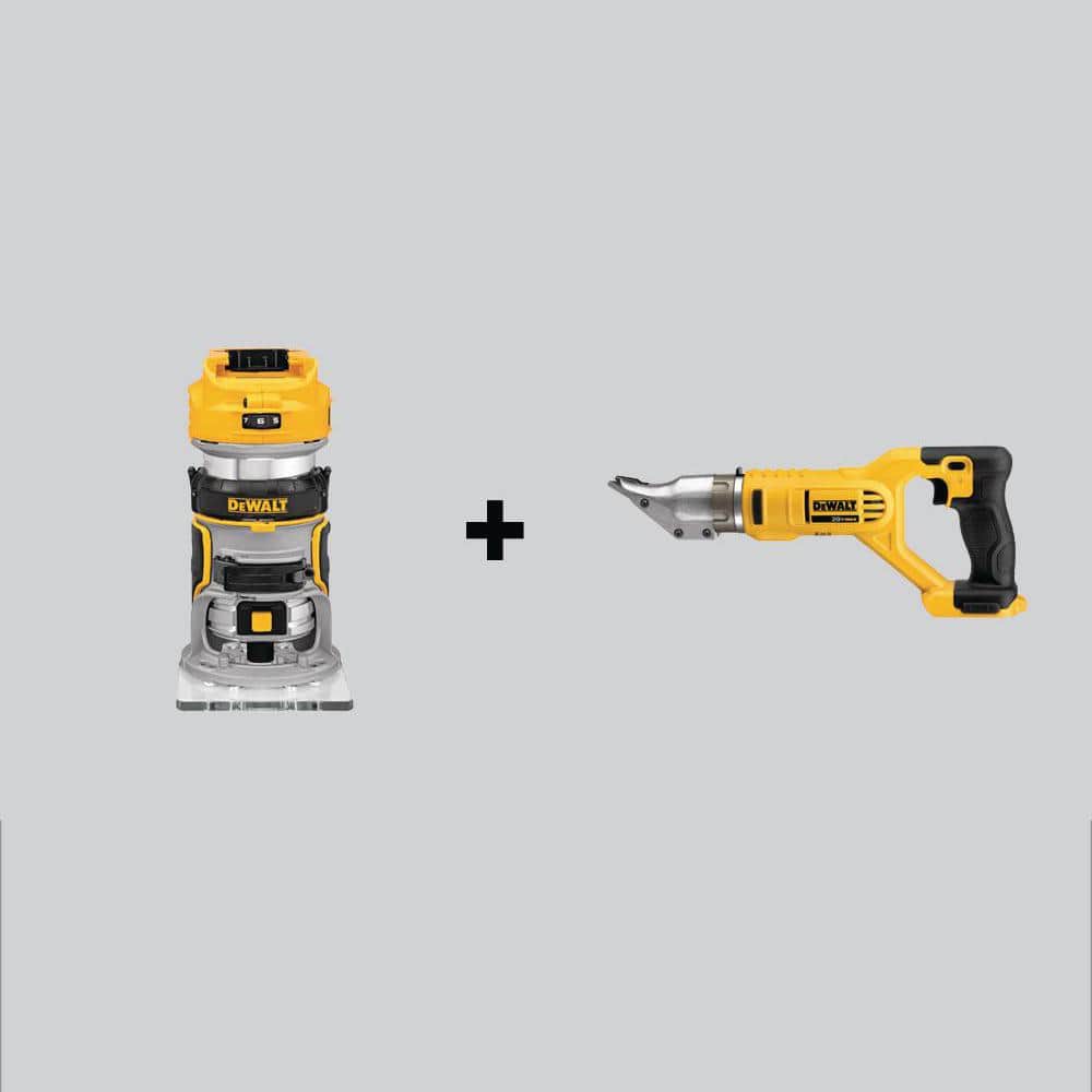 DEWALT 20V MAX XR Cordless Brushless Compact Fixed Base Router and 20V MAX Cordless  18-Gauge Swivel Head Shears (Tools-Only) DCW600BWDCS491B The Home Depot