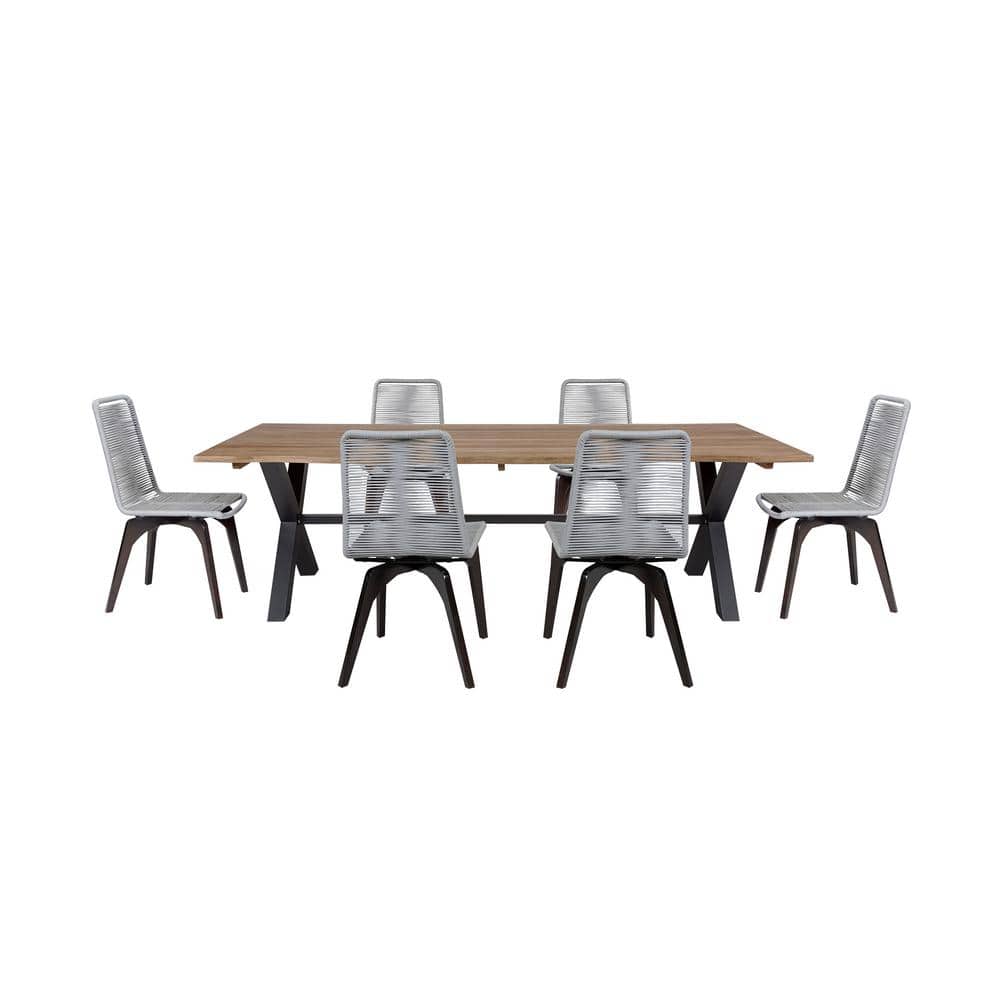 Glendora and Island Dark Brown 7-Piece Eucalyptus Wood Rectangle Outdoor Di