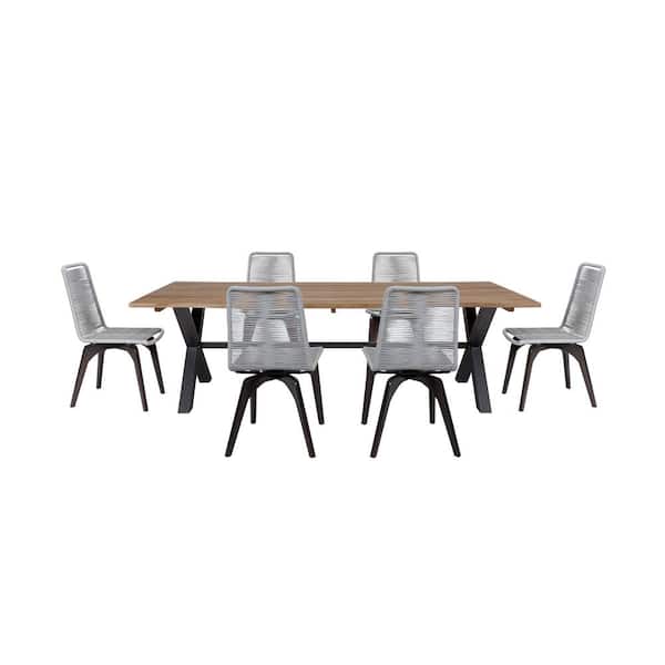 Armen Living Glendora and Island Dark Brown 7-Piece Eucalyptus Wood Rectangle Outdoor Dining Set