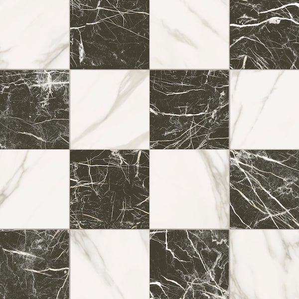 Merola Tile Marbilia Chess Marquina Gold 17 in. x 17 in. Porcelain Floor and Wall Tile (14.77 sq. ft. /Case)