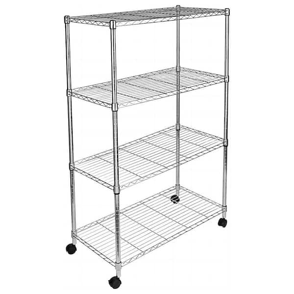 Tileon 4-Tier Heavy Duty Storage Shelving Unit, Heught Adjustable, 35.42 in. D x 17.7 in. W x 62.5 in. H, Chrome
