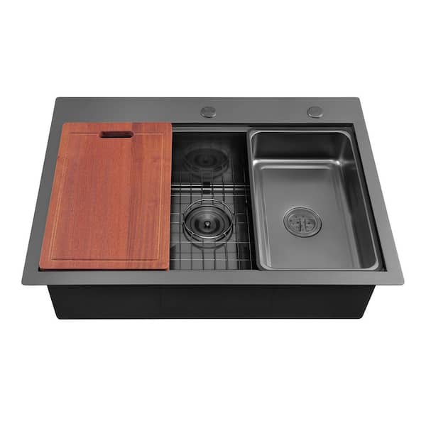 30 in. Drop in Single Bowl 18-Gauge Nano Black Stainless Steel Anti-Scratch Workstation Kitchen Sink with Accessories