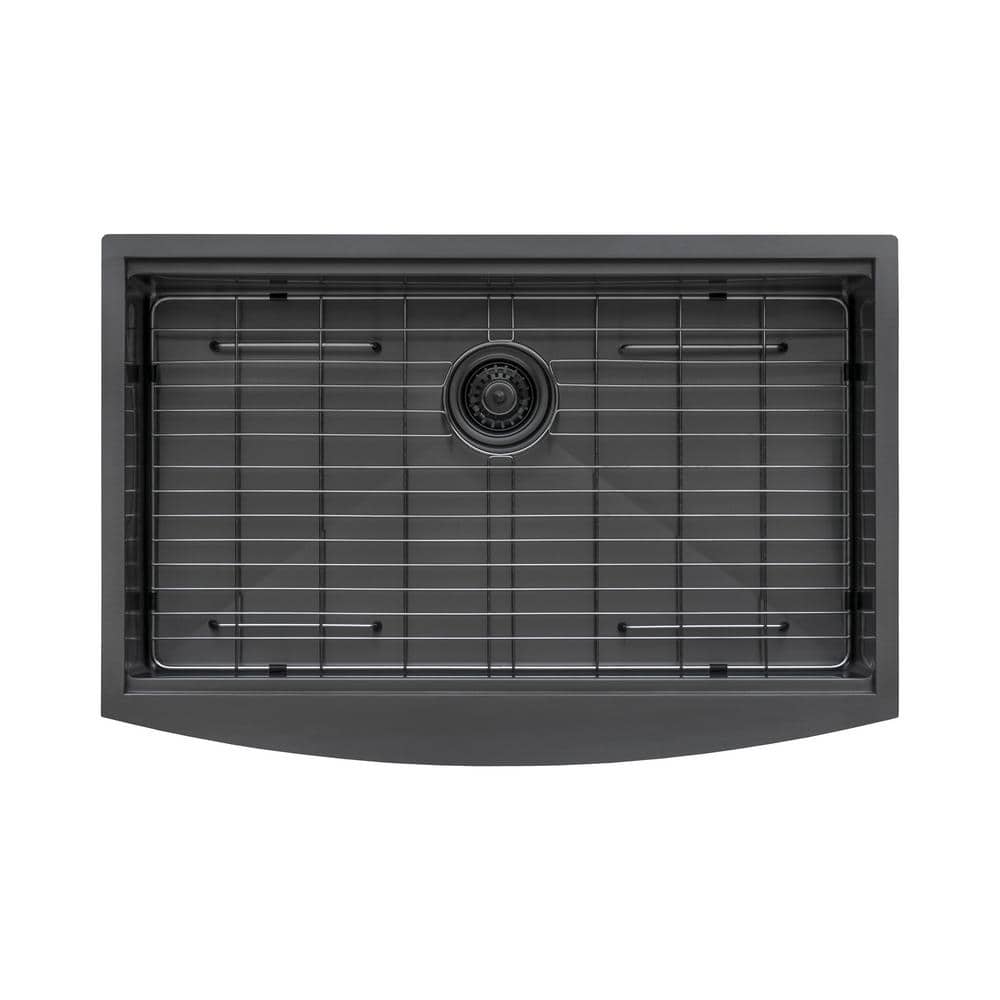 Gunmetal Matte Black 30" Stainless Steel Farmhouse Sink with Accessories