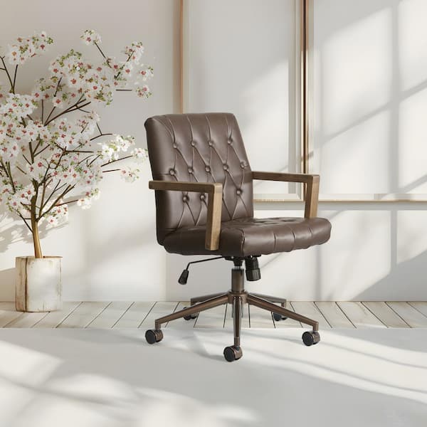 Waltham Faux Leather Upholstered Office Chair in Chocolate with Non-Adjustable Arms
