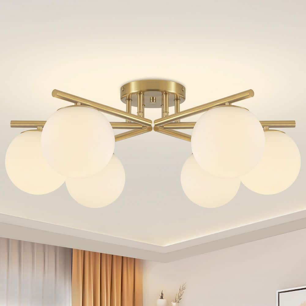 ZSMIHDOH 26.37 in. 6-Light Gold Modern Sputnik Semi-Flush Mount