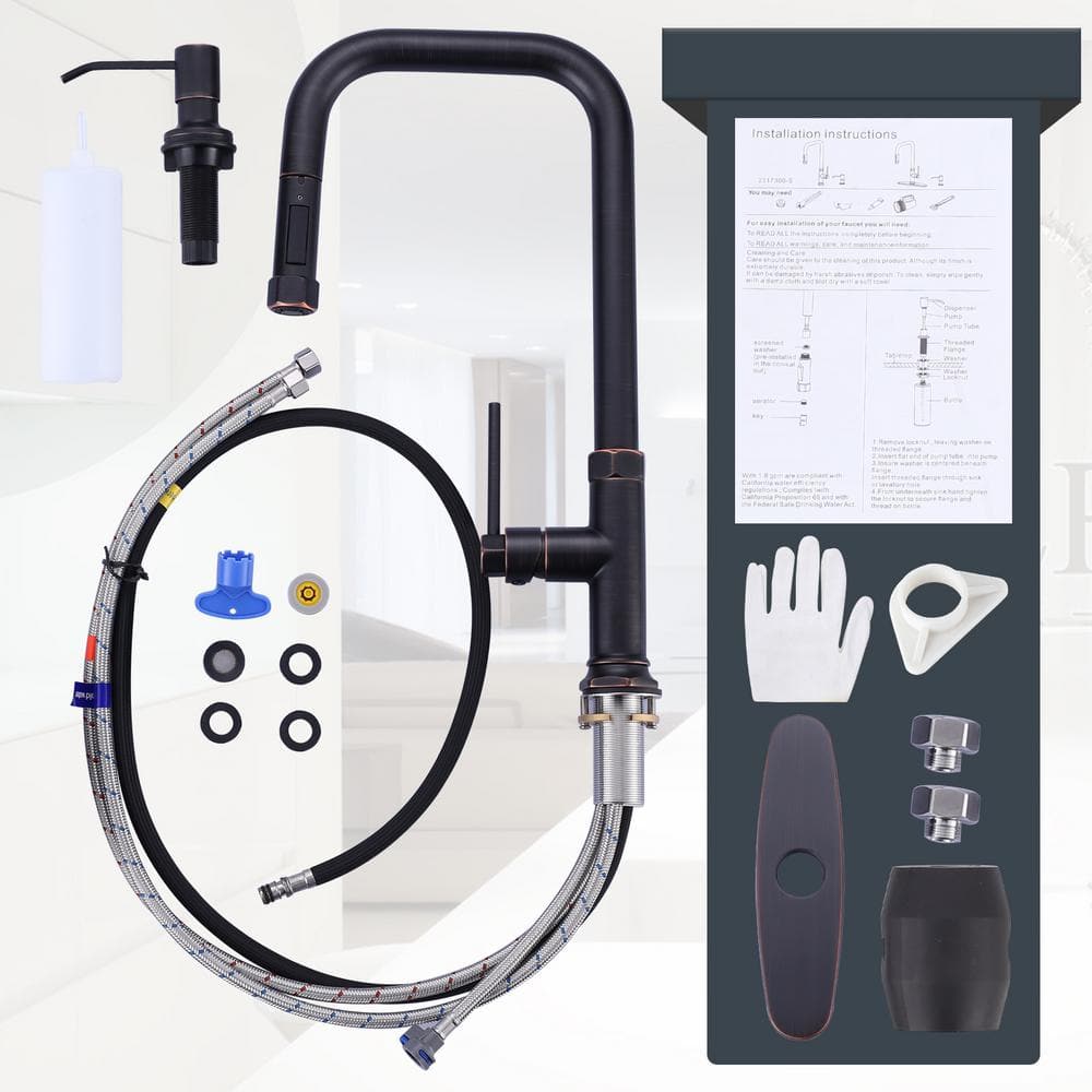 Oil Rubbed Bronze Single Handle Pull Down Kitchen Faucet with Deck Plate