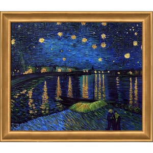 Starry Night Over Rhone (Luxury Line) by Vincent Van Gogh Muted Gold Glow Framed Architecture Art Print 24 in. x 28 in.