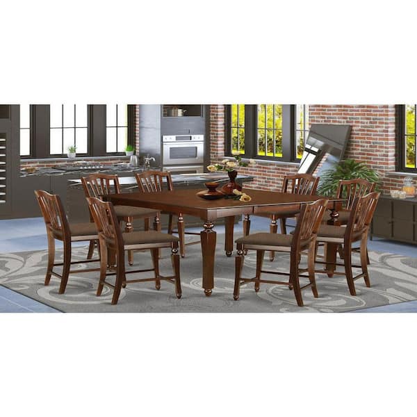 9-Piece Square Mahogany Finish Solid Wood Top Dining Table with 8-Chairs with Lattice Back