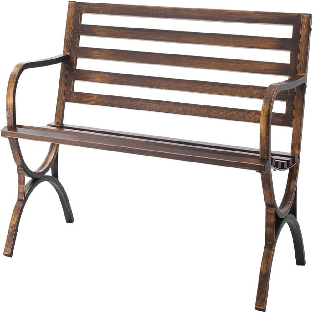 50 in. Outdoor Metal Garden Bench, Carbon Steel Frame with Slatted Back & Armrests, Weatherproof, Antique Bronze price history on PriceWatchPro