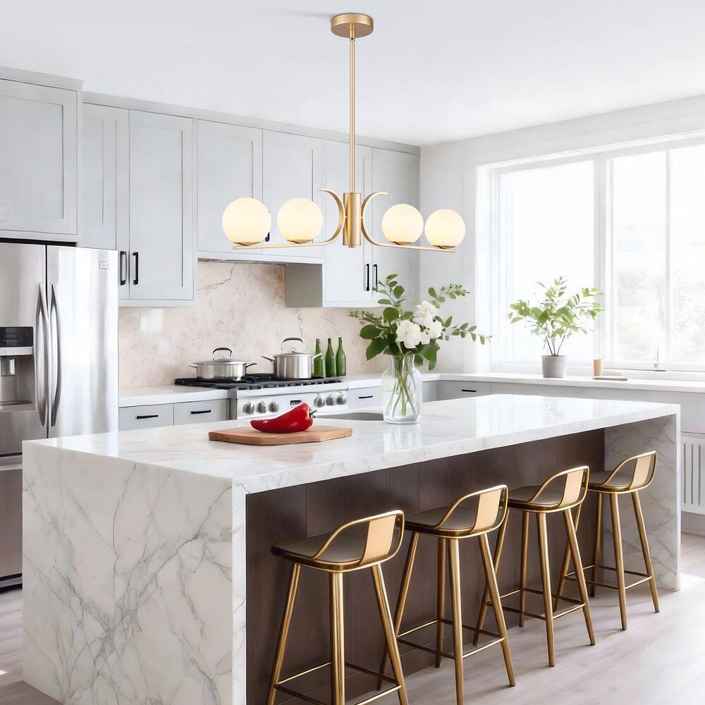 4-Light Modern Gold Linear Chandelier with Opal Glass Globes for Dining Room Kitchen Island Pendant Light Fixture price history on PriceWatchPro