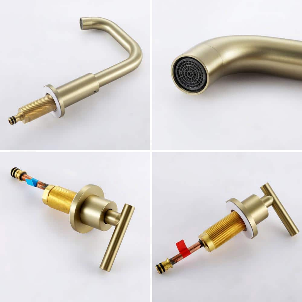 Brushed Gold Solid Brass Widespread Bathroom Faucet