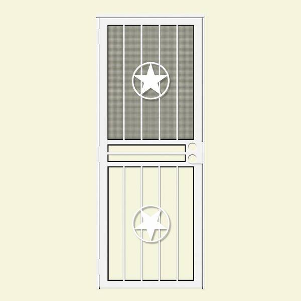 Unique Home Designs 30 in. x 80 in. Lone Star White Recessed Mount All Season Security Door with Insect Screen and Glass Inserts