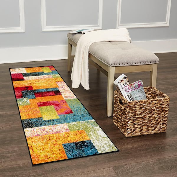 Splash Ivory/Pink 2 ft. x 7 ft. Abstract Runner Rug