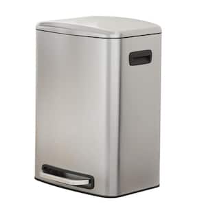 13 Gal. Silver Rectangular Foot Pedal Operated Soft Close Stainless Steel Trash Can with 30 Garbage Bags