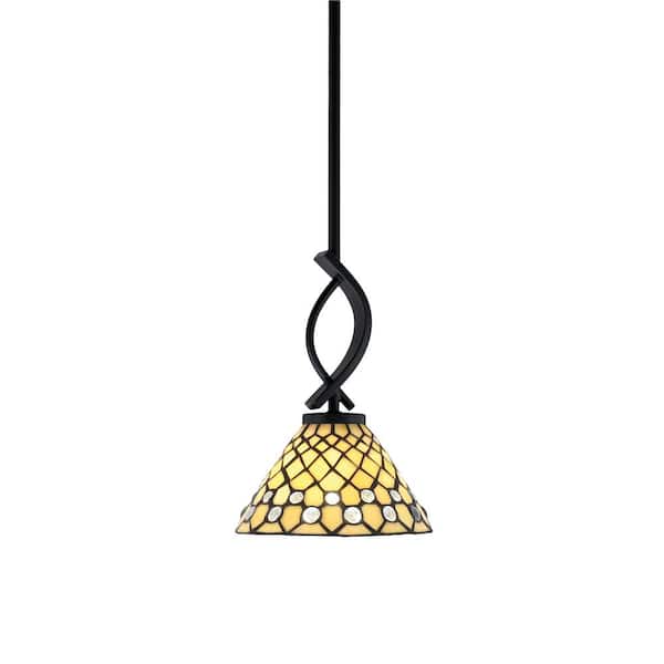 Unbranded Olympia 100-Watt 1-Light Matte Black Shaded Pendant Light with 7 in. Starlight Art Glass Shade, No Bulb Included