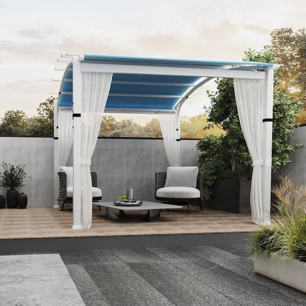 Onophoudelijk Vaak gesproken Franje JOYSIDE 10 ft. x 10 ft. Outdoor White Steel Arched Pergola with Blue Shade  Canopy and White Net Curtain F10-THD - The Home Depot