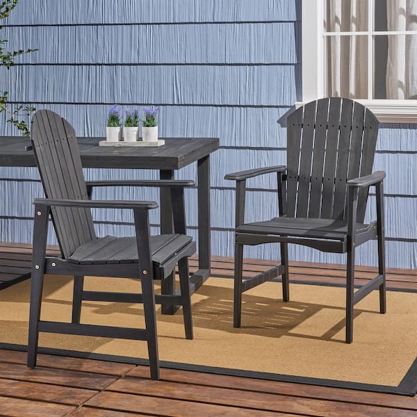Noble House Malibu Dark Grey Solid Wood Outdoor Patio Dining Chairs (2-Pack)