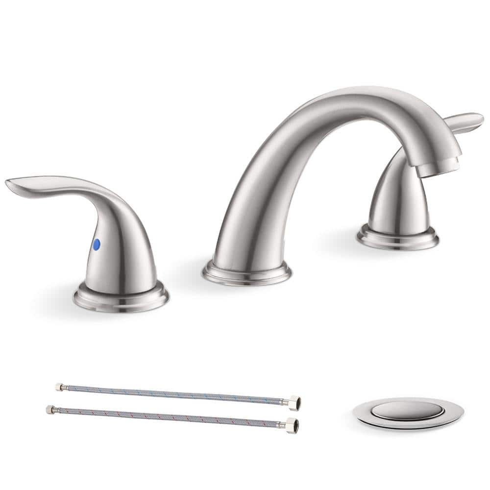 Brushed Nickel 8-Inch Widespread Bathroom Faucet with Lever Handles
