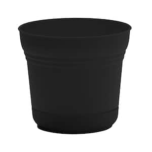 Saturn 10 in. Black Plastic Planter with Saucer