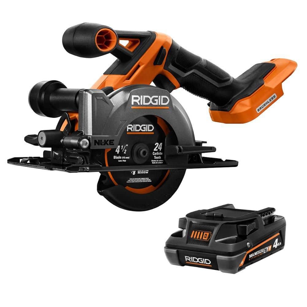 RIDGID 18V NUKE SubCompact Brushless Cordless 4-1/2 in. Circular Saw w/ 18V 4.0 Ah EXP Lithium-Ion Battery (RNKSCS01R840041)