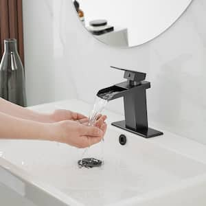 Waterfall Single Hole Single-Handle Low-Arc Bathroom Faucet With Pop-up Drain Assembly in Oil Rubbed Bronze