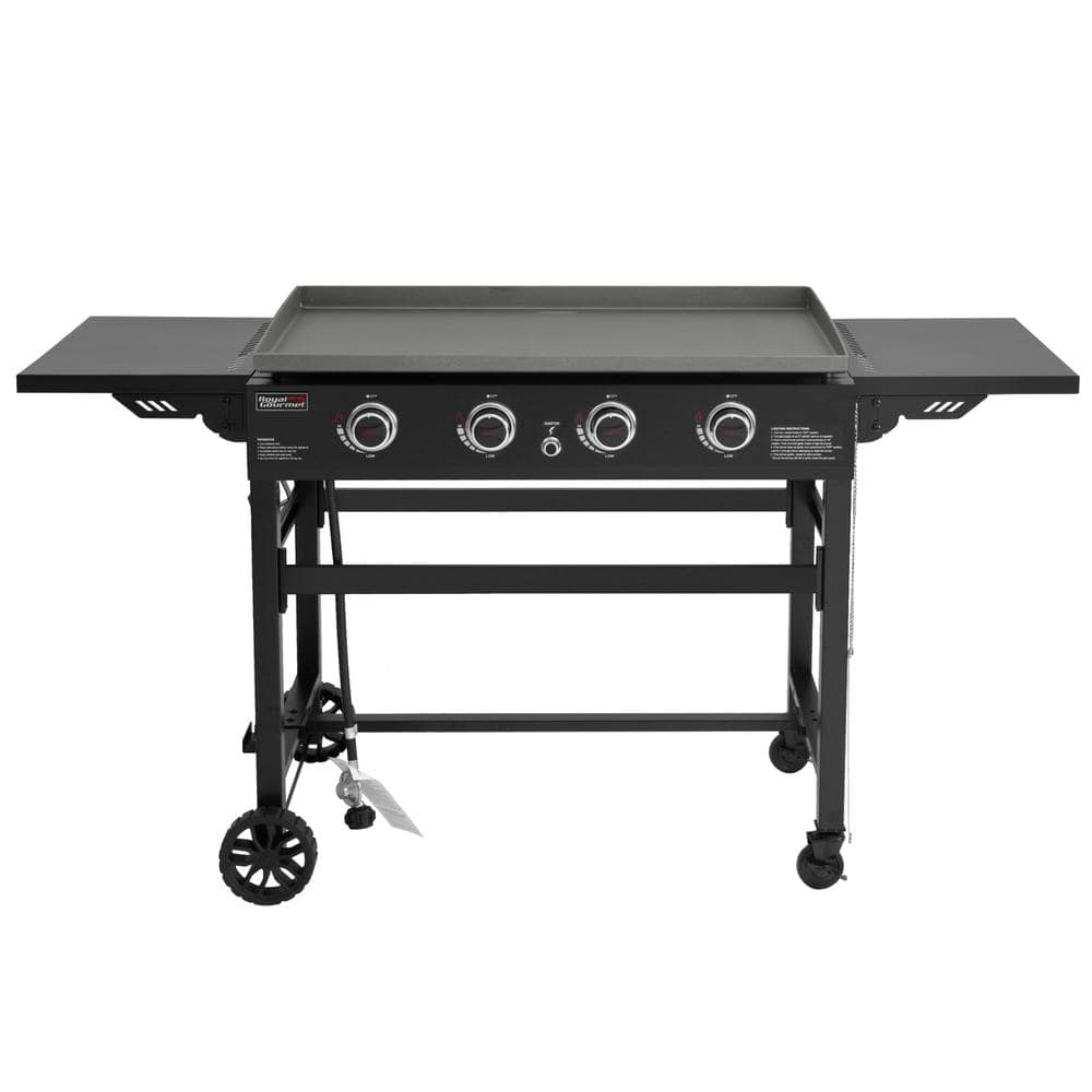 4-Burner Propane Gas Grill in Black with Griddle Top