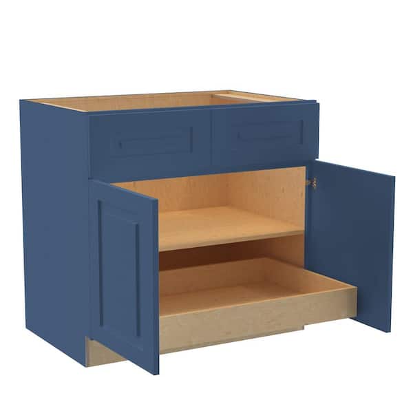 Home Decorators Collection Grayson 36 in. W x 24 in. D x 34.5 in. H Assembled Plywood Base Kitchen Cabinet in Mythic Blue with 1ROT Soft Close