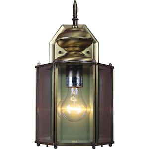 Antique Brass Hardwired Outdoor Coach Light Sconce with Clear Beveled Glass Shade