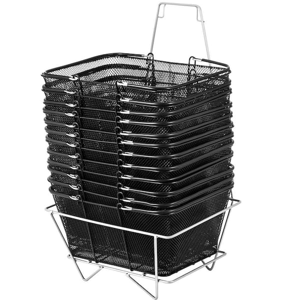 VEVOR Shopping Baskets with Handles Portable Wire Shopping Basket for Stores Shopping, Black (12-Pieces)