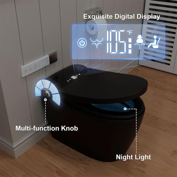 GIVING TREE Smart Toilet Bidet GTAD1105MB - 1.28 GPF Elongated with Auto Flush, Heated Seat, Matte Black